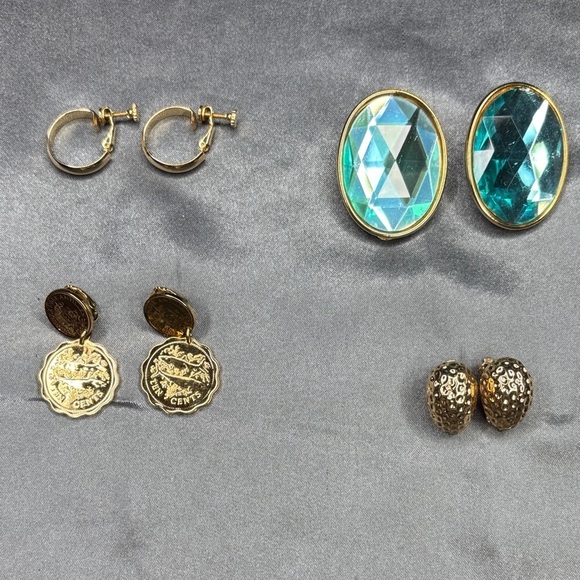 Jewelry - Gold and Blue Statement Earrings Set